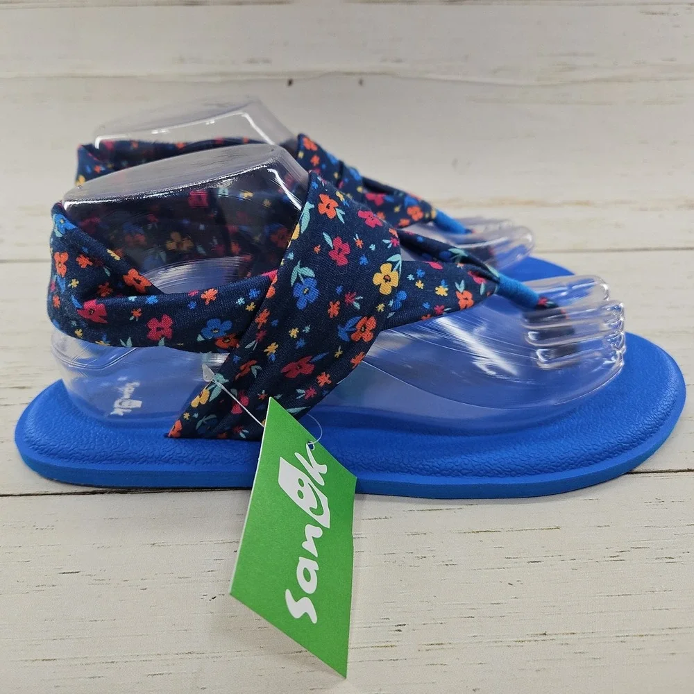 Sanuk Yoga Sling Burst Girls Youth Sandal Size 6-7 Blue Floral Flip Flop 1093851